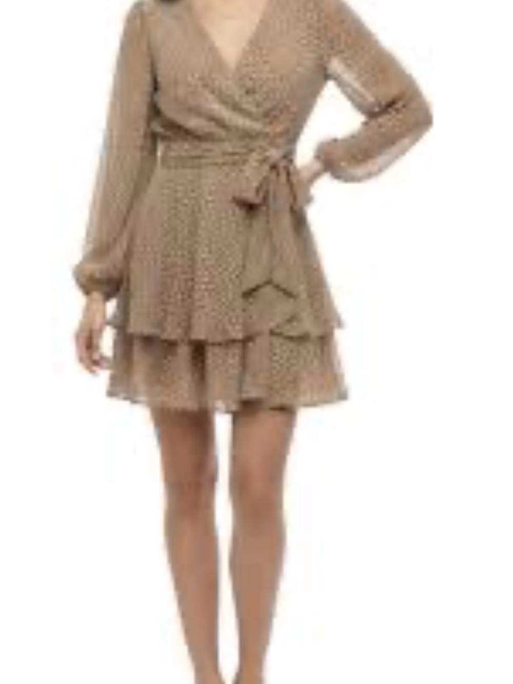 Japna Wrap Dress Womens Size M Tan Excellent Leopard Print Tiered Mini